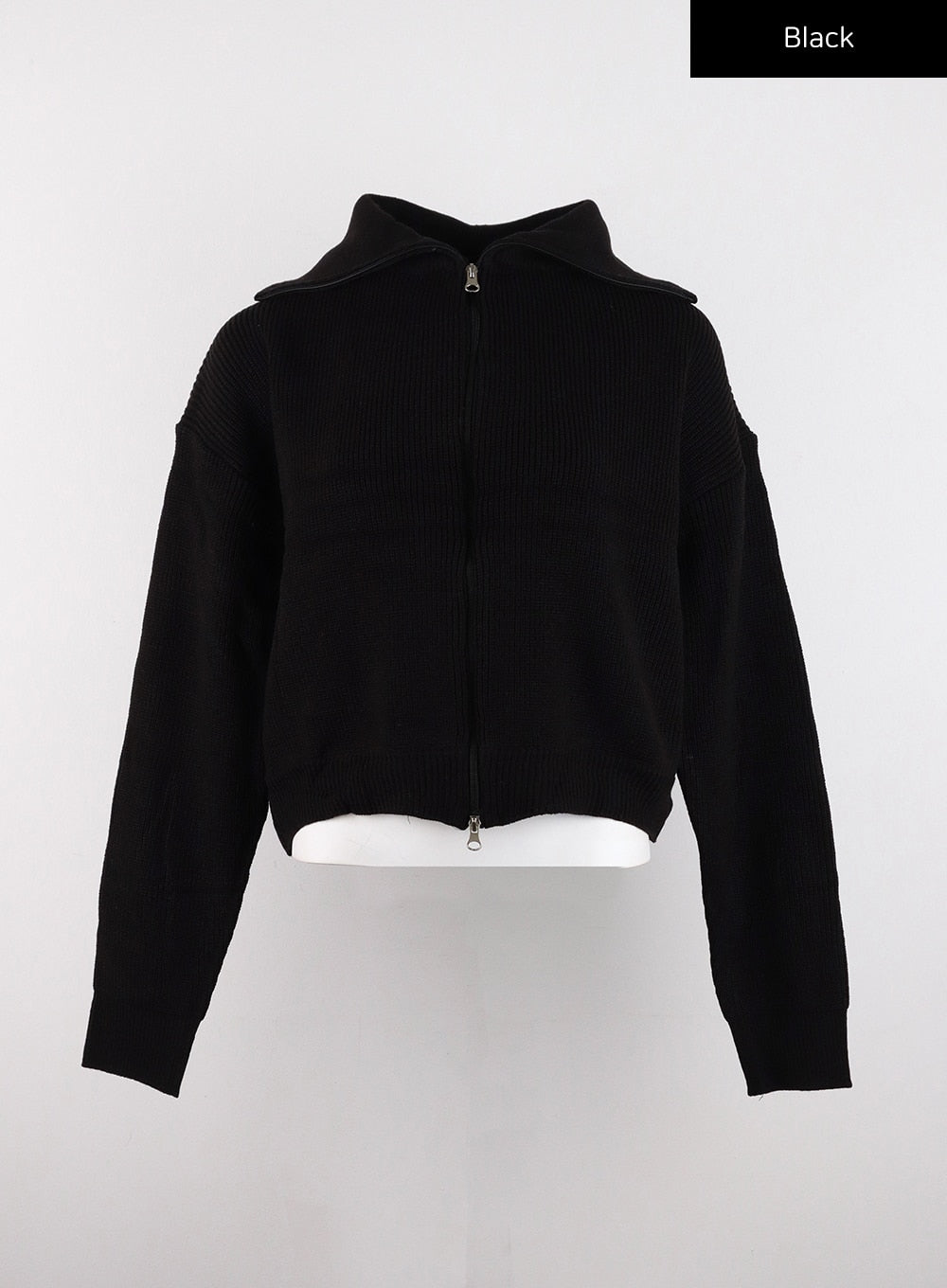 basic-two-way-zip-up-knit-sweater-cd304 / Black