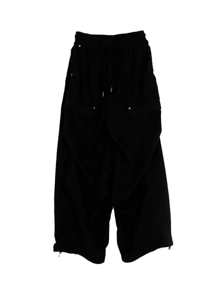 corduroy-wide-leg-cargo-pants-cn512 / Black