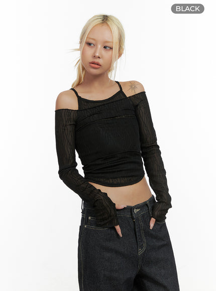 sheer-bliss-off-shoulder-crop-top-co415 / Black