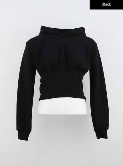 wide-band-shirring-hooded-top-cn320 / Black