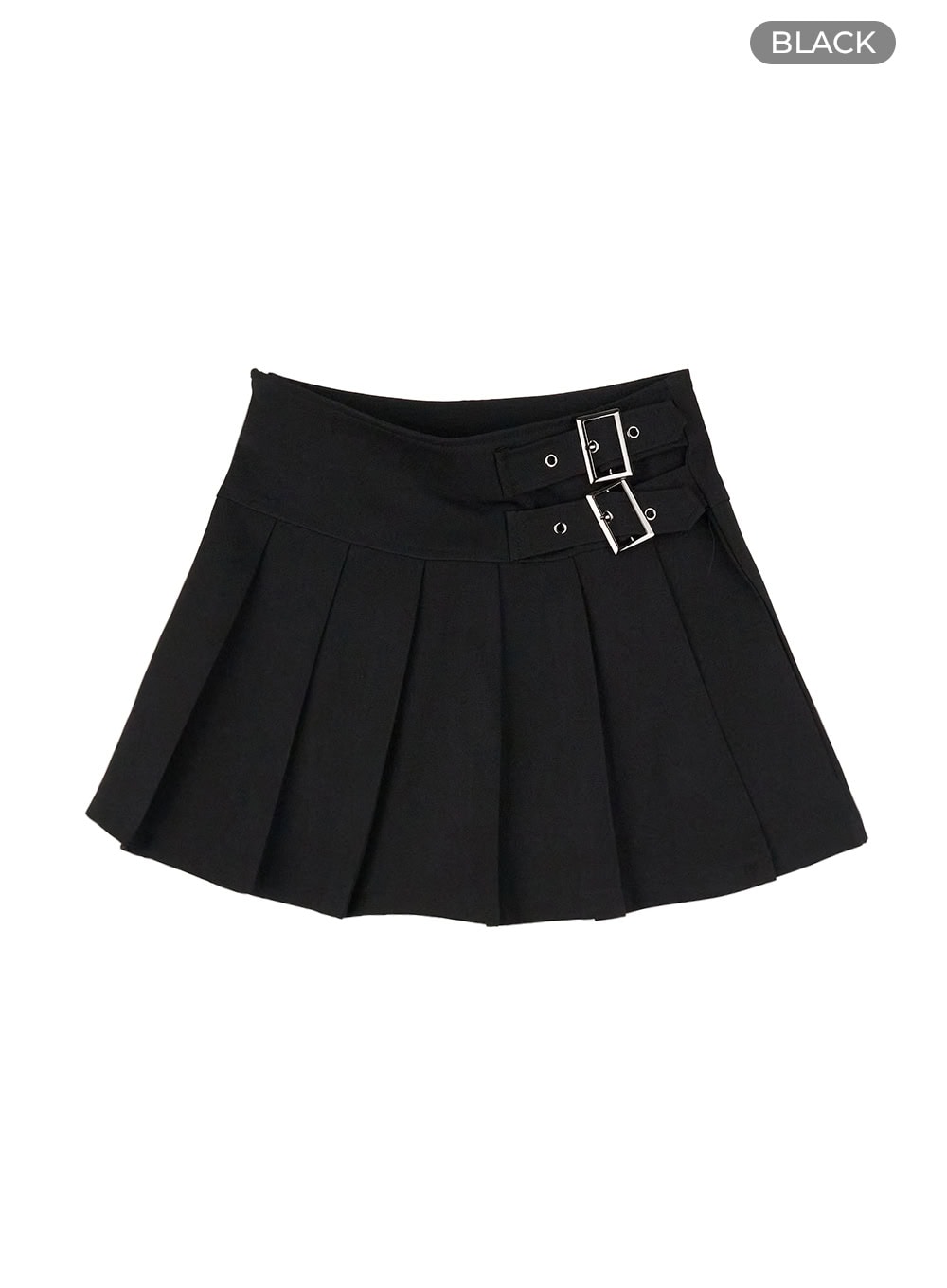 buckle-pleated-mini-skirt-ol402 / Black