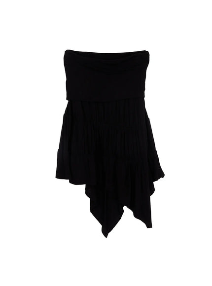 asymmetric-flare-midi-skirt-cf519 / Black