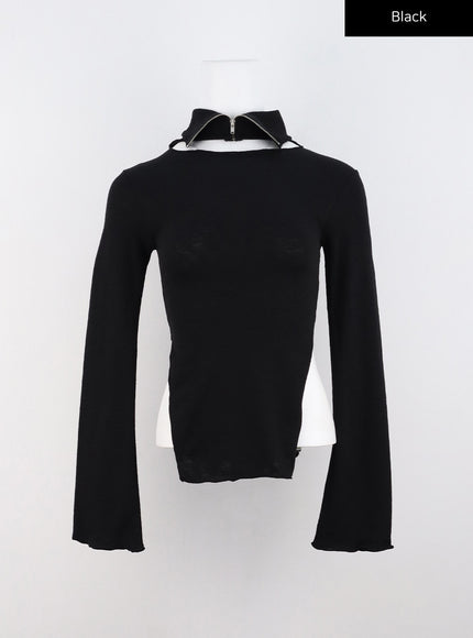 long-sleeve-top-with-high-neck-collar-co319 / Black