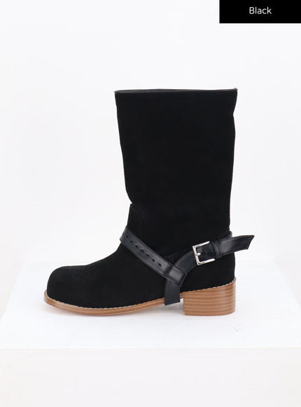 buckle-suede-middle-boots-co327 / Black