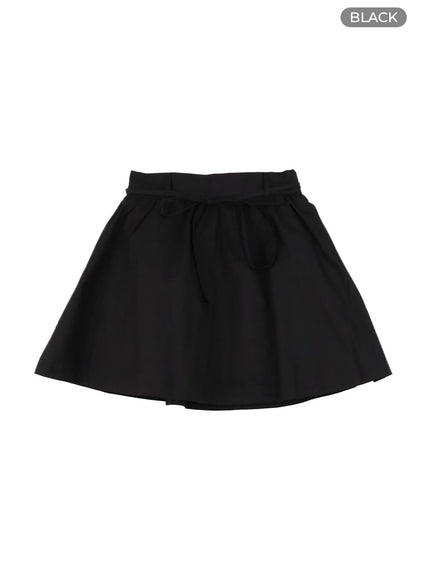 semi-shirred-cotton-mini-skirt-om420 / Black