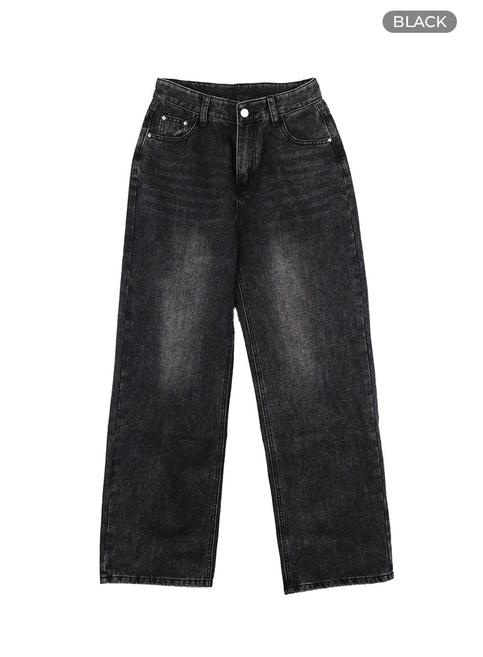 washed-wide-leg-jeans-om428 / Black