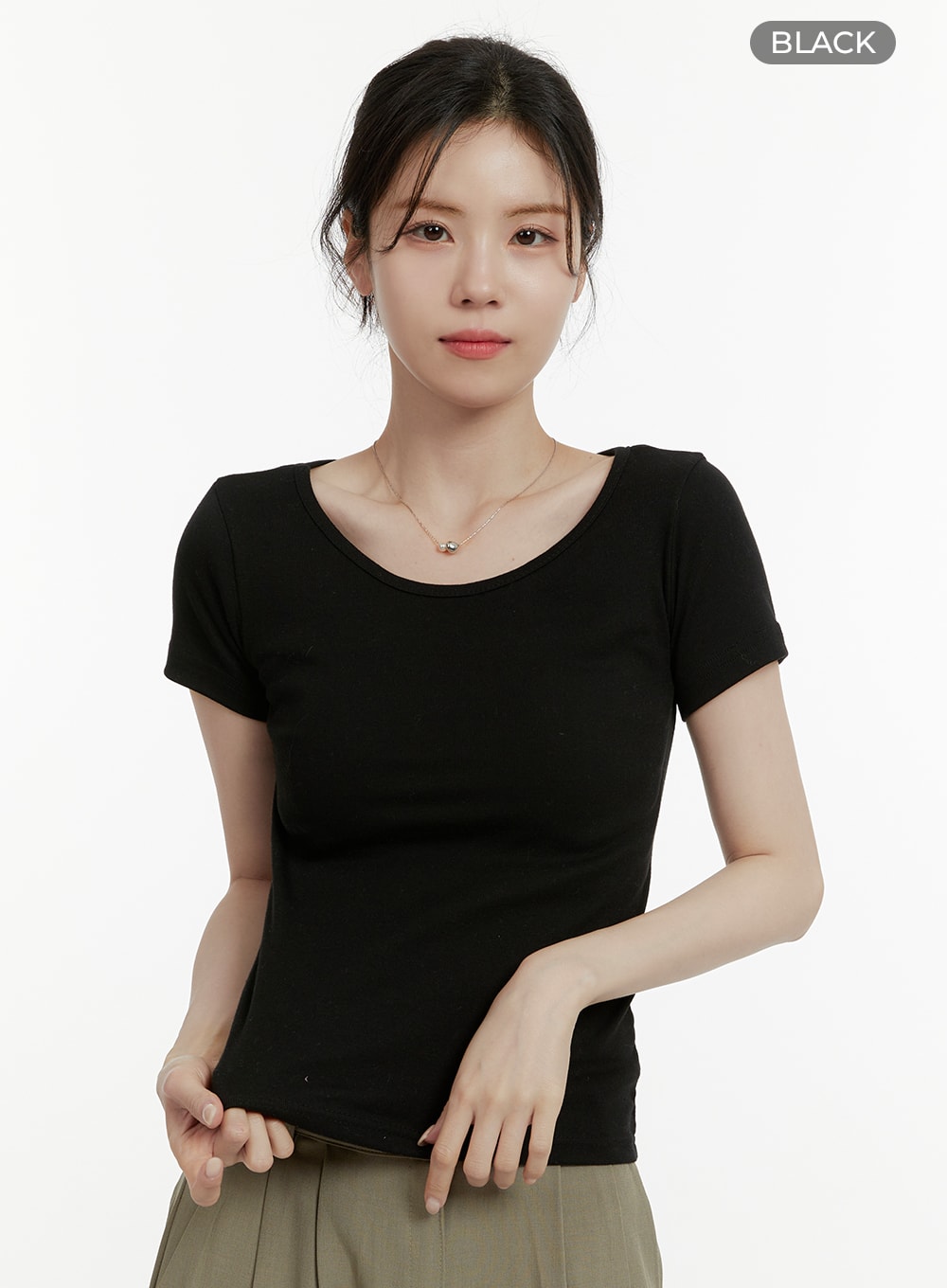 u-neck-crop-t-shirt-oa405 / Black