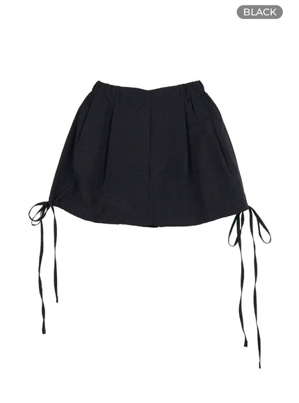 banded-pintuck-mini-skirt-ol417 / Black