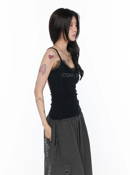 lace-detail-cami-top-ca524 / Black