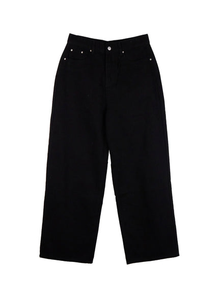 solid-cotton-blend-wide-leg-pants-od412 / Black