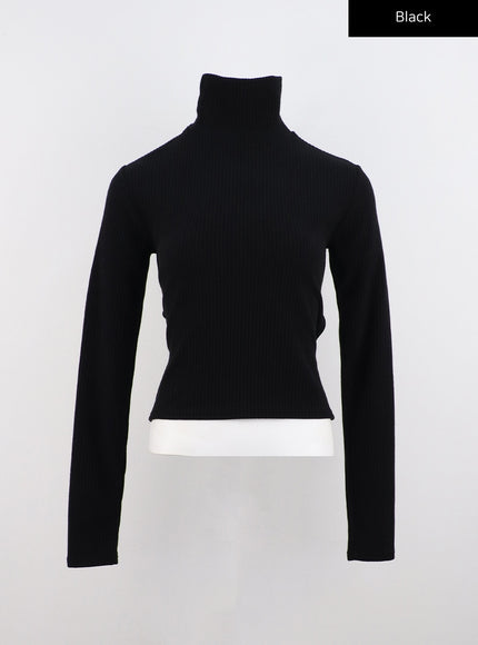 open-back-ribbed-turtleneck-co313 / Black