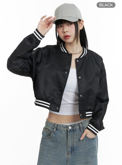 solid-button-bomber-jacket-om426 / Black