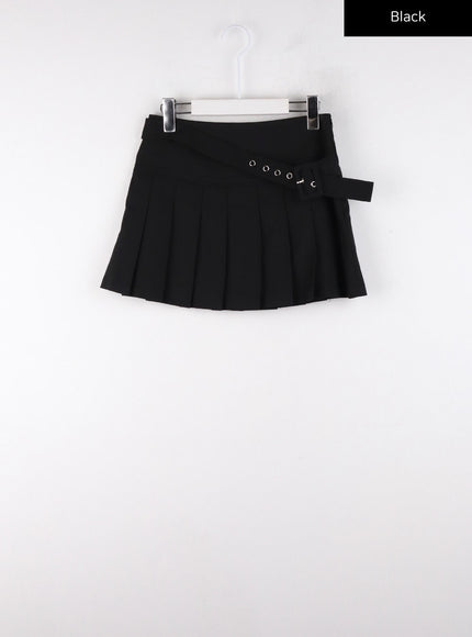 asymmetrical-belt-pleated-mini-skirt-cd308 / Black