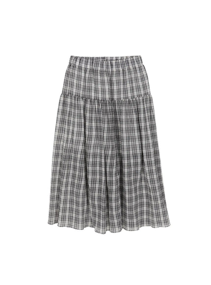 Plaid Flare Maxi Skirt CU519 in Black, size S/M
