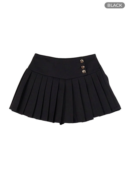 buttoned-pleated-mini-skirt-oo421 / Black