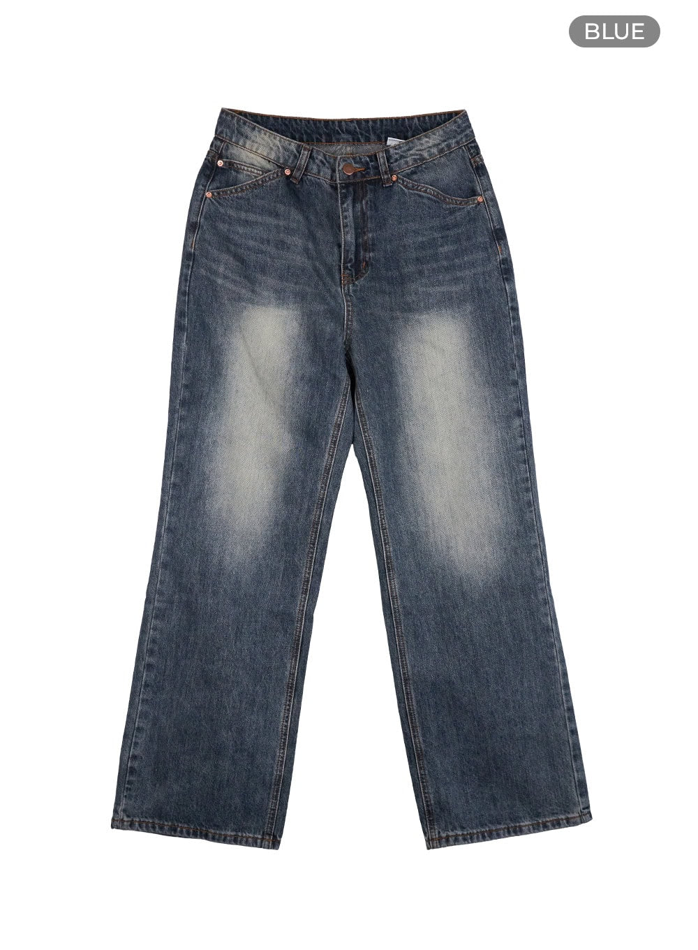 Mandy Washed Cotton Wide Leg Jeans OO401 in Blue, size L