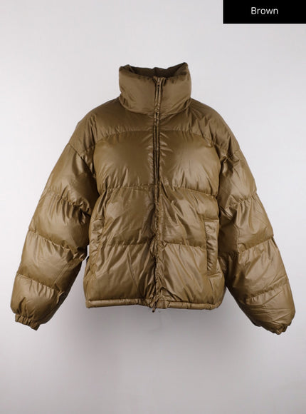 half-neck-puffer-jacket-unisex-cd308 / Brown