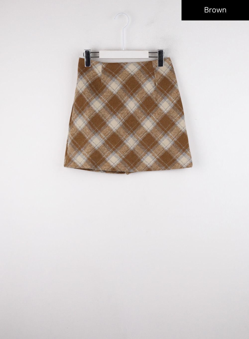 plaid-wool-mini-skirt-cd312 / Brown