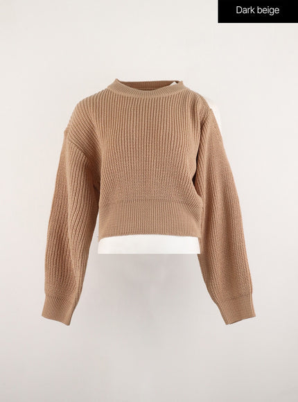 unbalanced-opening-shoulder-knit-sweater-od308 / Dark beige