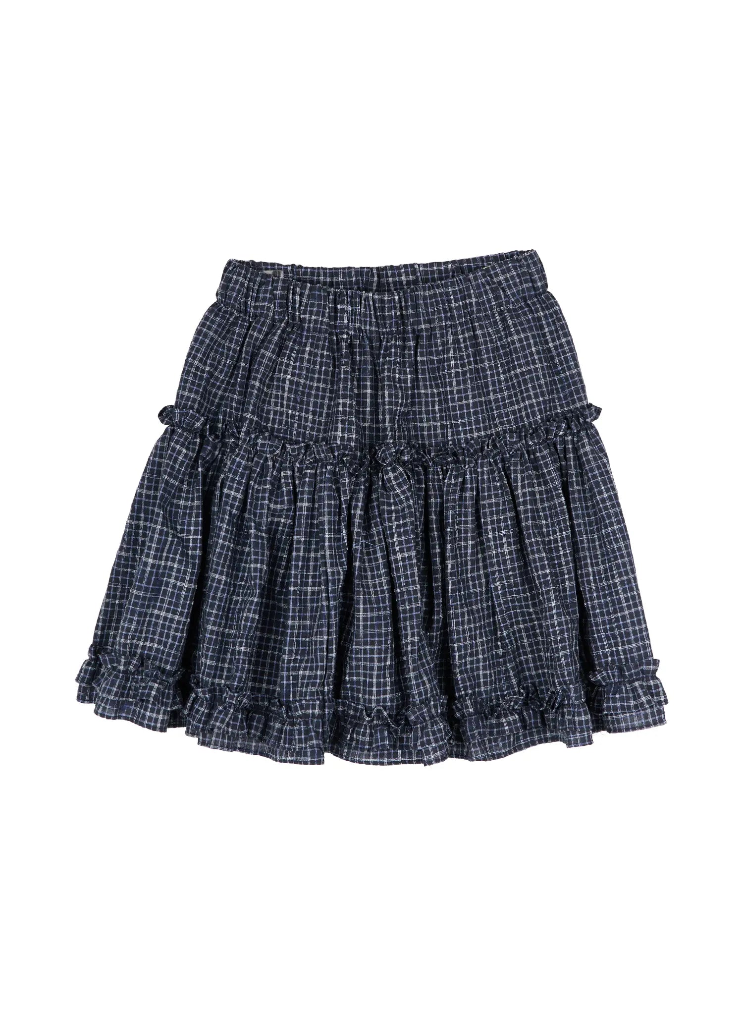 ruffle-frill-midi-jean-skirt-cy513 / Dark blue