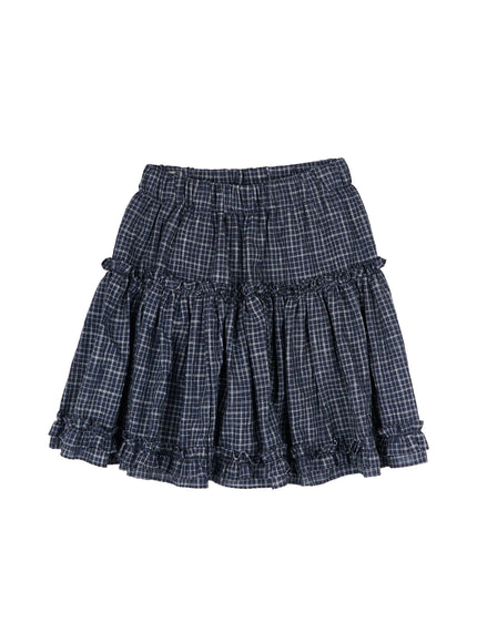 ruffle-frill-midi-jean-skirt-cy513 / Dark blue
