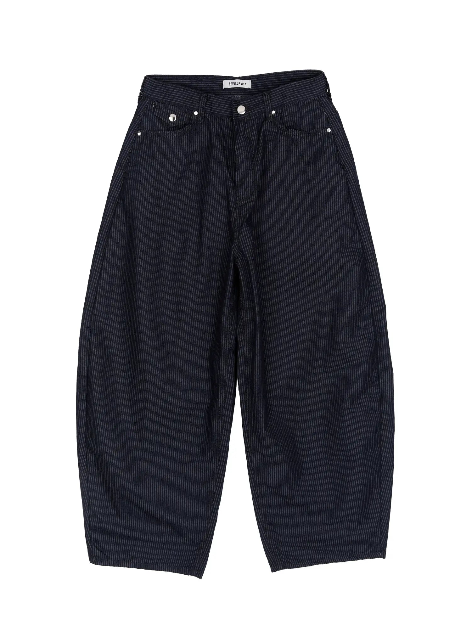 striped-wide-leg-cotton-trousers-cm511 / Dark blue