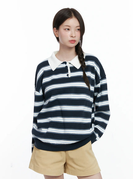 oversized-striped-long-sleeve-collared-shirt-co503 / Dark blue
