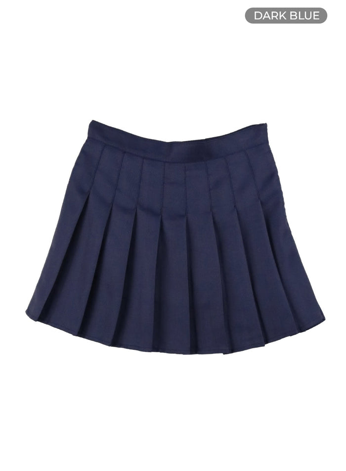 solid-pleated-mini-skirt-oy413 / Dark blue