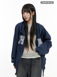 two-way-zip-up-embroidered-hoodie-cg430 / Dark blue