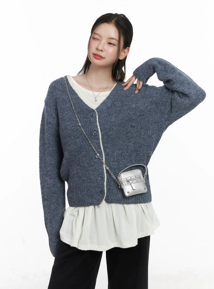 two-tone-wool-knit-cardigan-cj506 / Dark gray