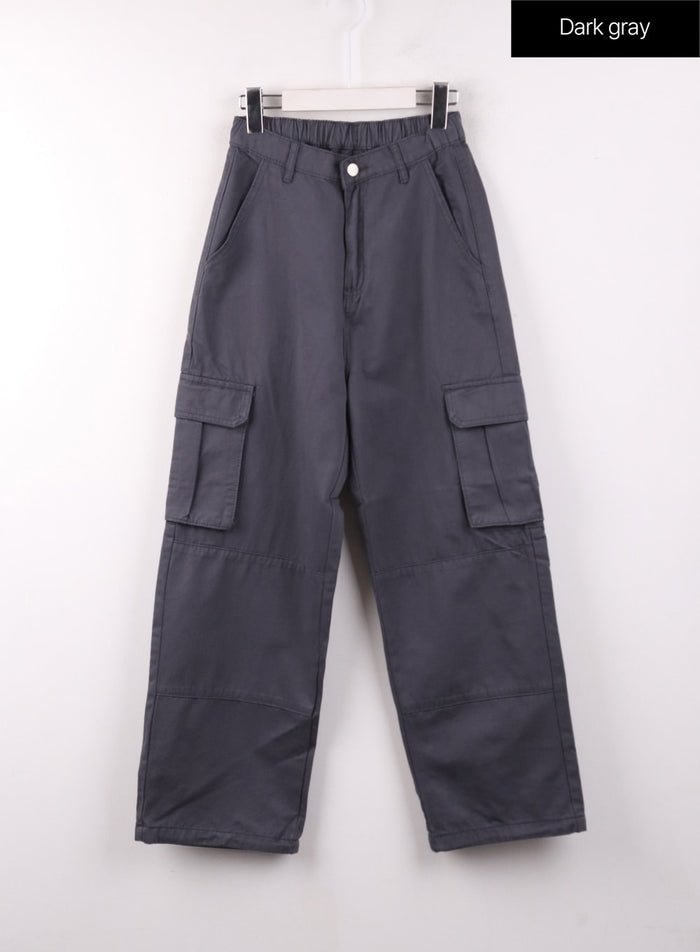 cargo-drawstring-straight-leg-pants-of405 / Dark gray