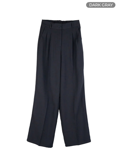 banded-pintuck-wide-leg-pants-og416 / Dark gray