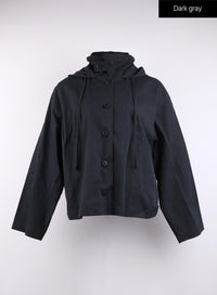 solid-hooded-crop-trench-coat-cj419 / Dark gray
