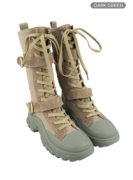 lace-up-chunky-boots-ou404 / Dark green