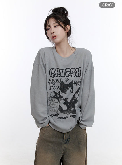 oversized-graphic-long-sleeve-t-shirt-co418 / Gray