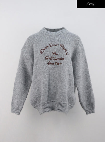 oversized-crew-neck-knit-sweater-on327 / Gray