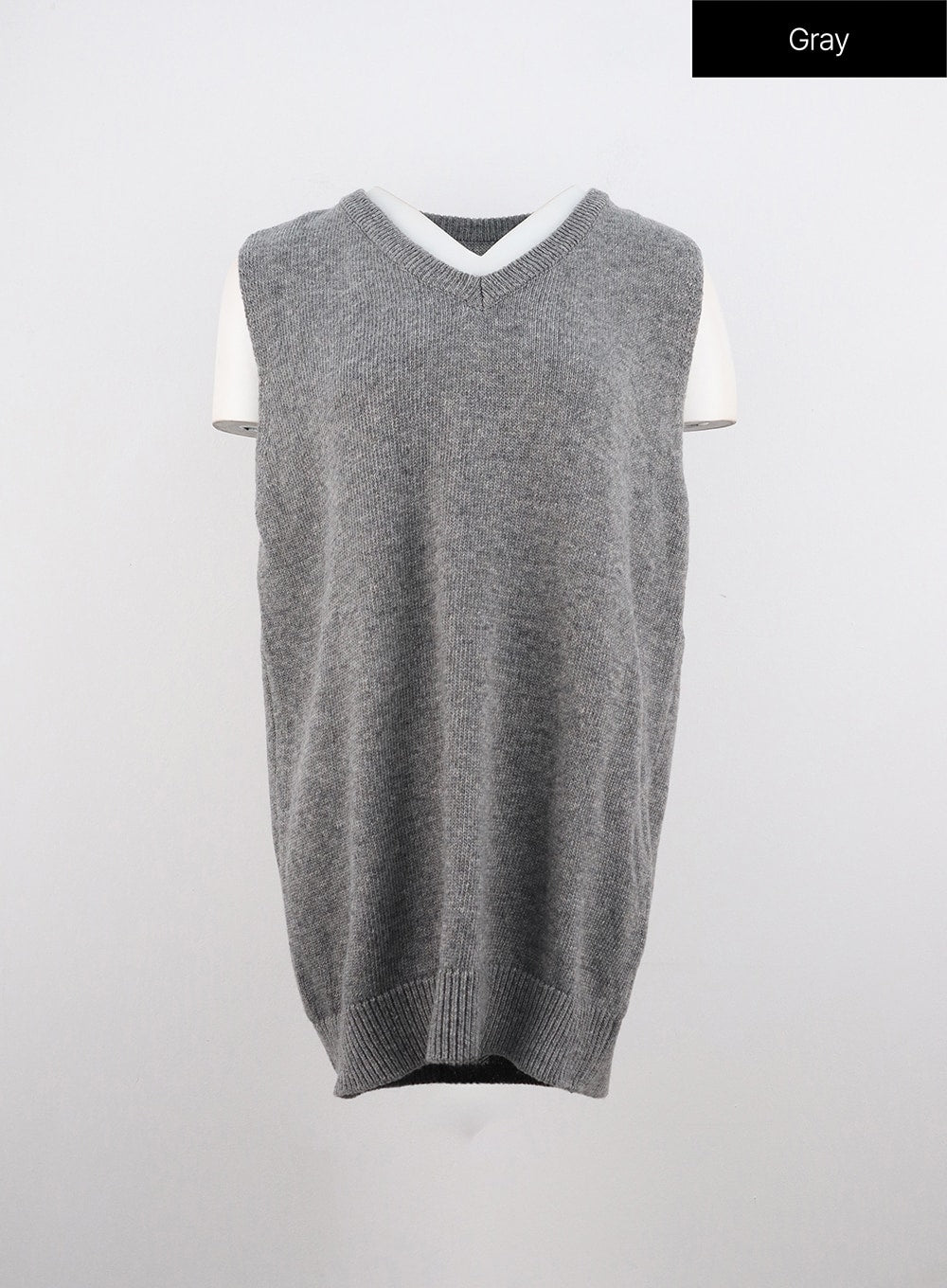v-neck-sleeveless-sweater-dress-oo312 / Gray