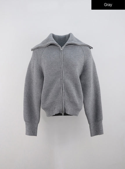 full-zip-up-knit-sweater-on329 / Gray