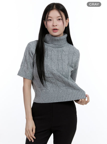 cable-turtleneck-pullover-oo429 / Gray