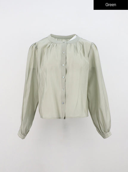 round-neck-puff-sleeve-blouse-on324 / Green