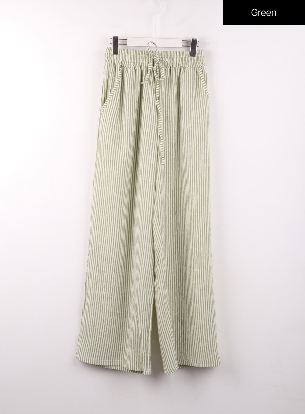 mid-waist-striped-wide-leg-trousers-of406 / Green