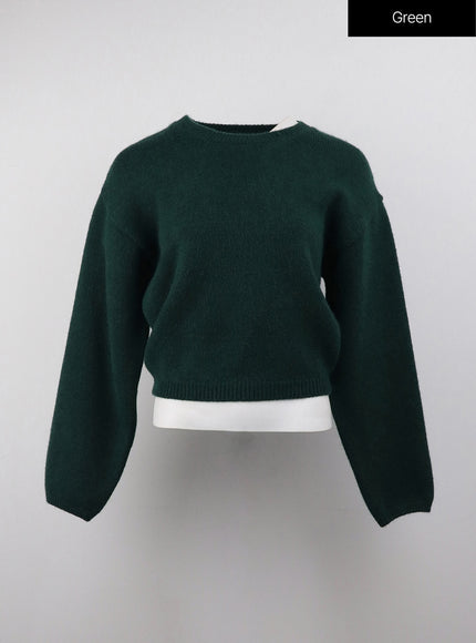 round-neck-knitted-long-sleeve-sweater-oj415 / Green