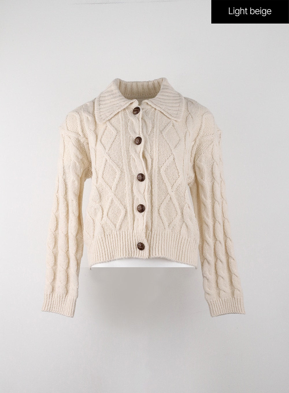 Wool-Blend Cable Knit Collar Solid Button Cardigan IJ402