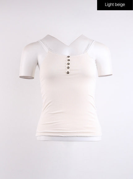 buttoned-lace-tank-top-cj424 / Light beige