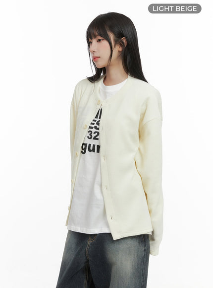 round-neck-long-sleeve-cardigan-cg430 / Light beige