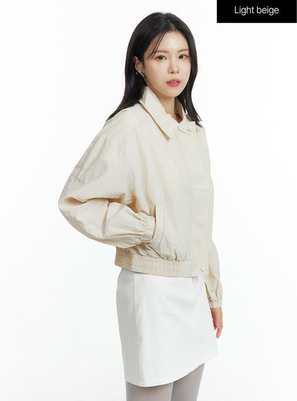 zip-up-crop-bomber-jacket-of408 / Light beige