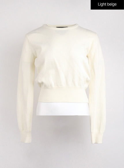 round-neck-knit-top-oj422 / Light beige