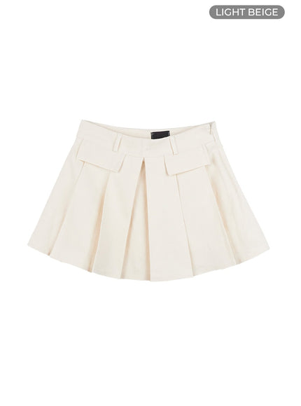 box-pleated-mini-skirt-cg427 / Light beige