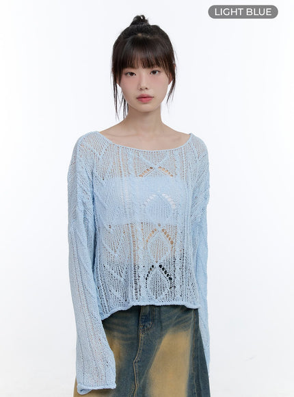 see-through-knit-boat-neck-sweater-cg413 / Light blue
