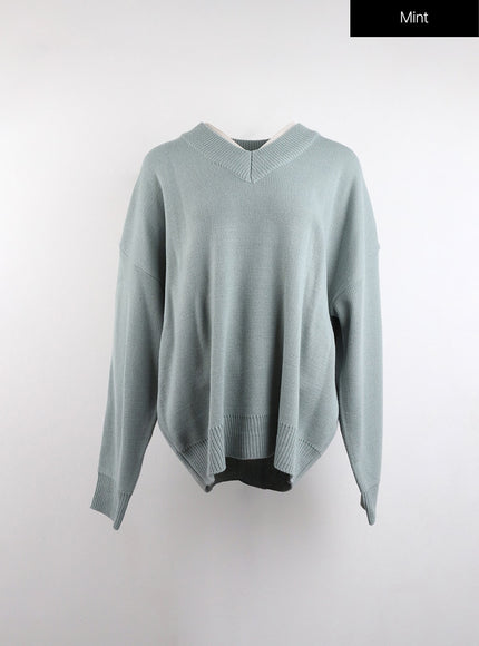 v-neck-knitted-long-sleeve-sweater-oj419 / Mint